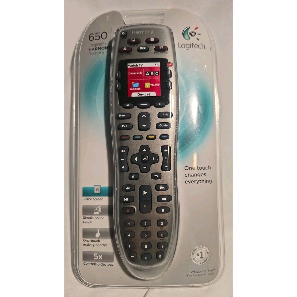 NIB Remote Logitech Harmony 650 Universal Color Screen Silver 915-000159 Sealed